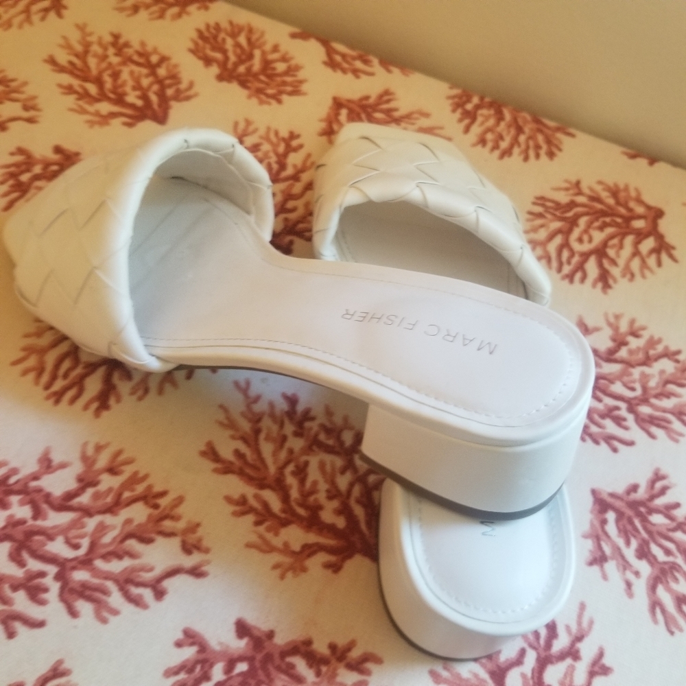 Marc Fisher White Woven Slide Sandals